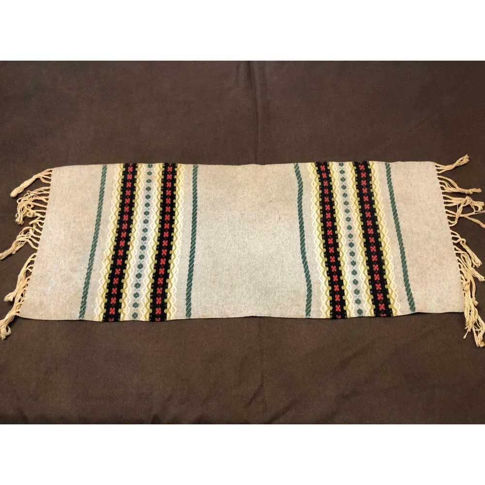 Vintage Scandinavian Table Runner Hand Woven Folk Art Wool 38x16 Nordic Kilim